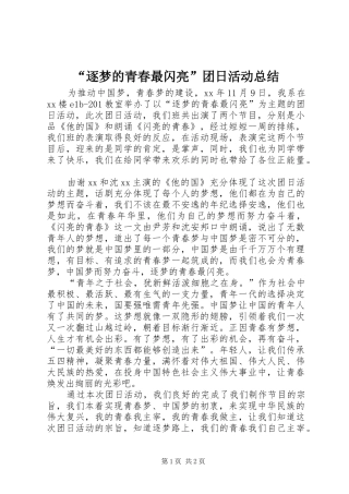 逐梦的青春最闪亮团日活动总结