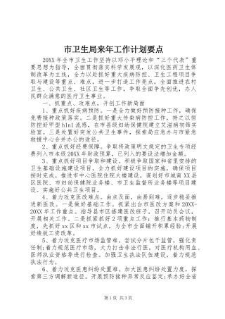 市卫生局来年工作计划要点