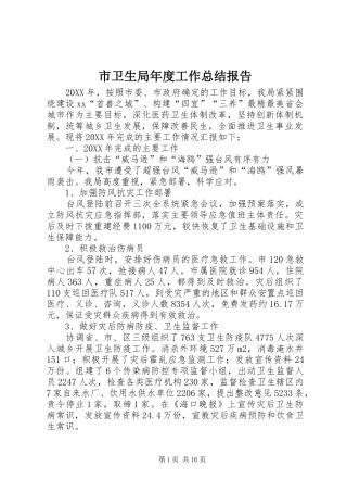 市卫生局年度工作总结报告