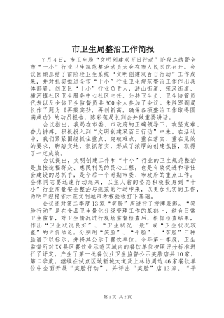 市卫生局整治工作简报