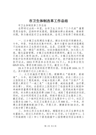 市卫生体制改革工作总结