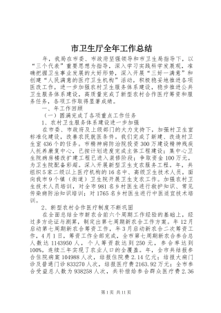 市卫生厅全年工作总结