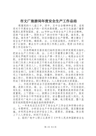 市文广旅游局年度安全生产工作总结