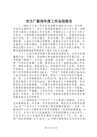 市文广新局年度工作总结报告