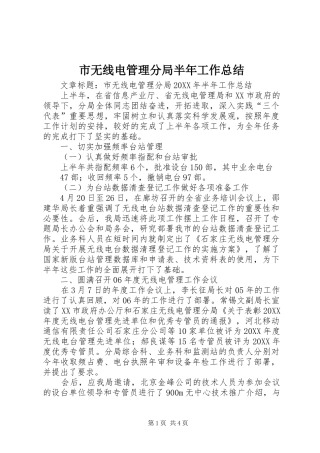 市无线电管理分局半年工作总结