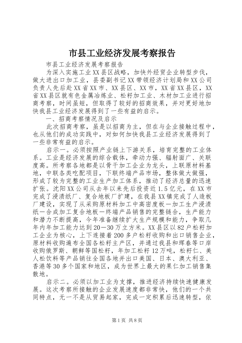 市县工业经济发展考察报告_第1页
