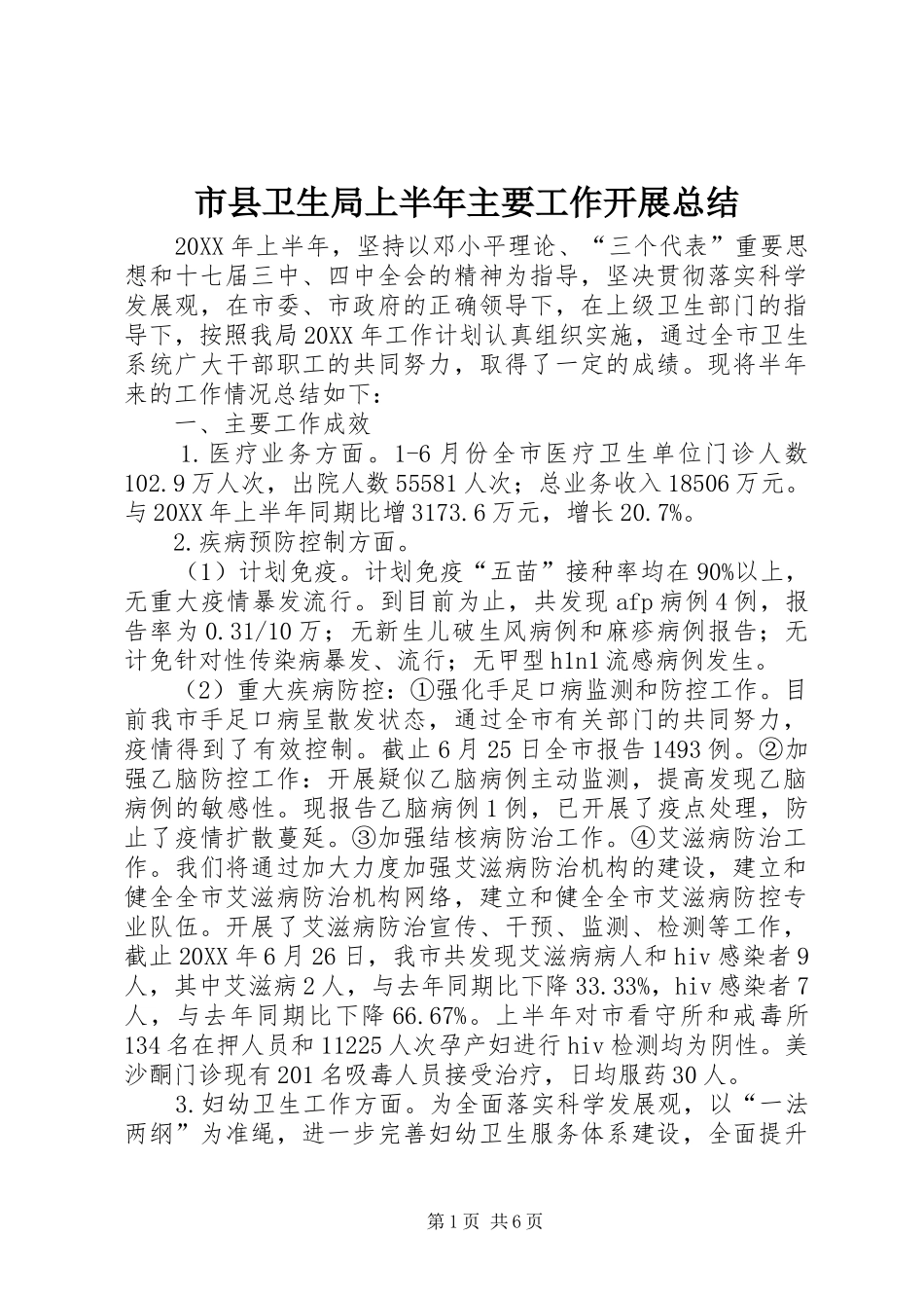市县卫生局上半年主要工作开展总结_第1页