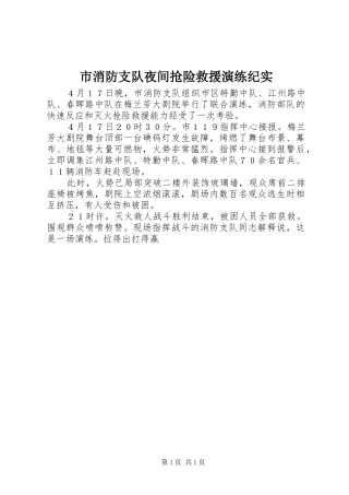 市消防支队夜间抢险救援演练纪实