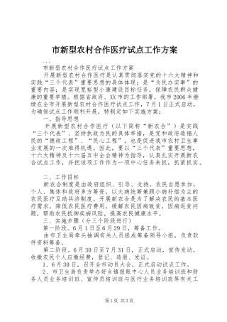 市新型农村合作医疗试点工作方案