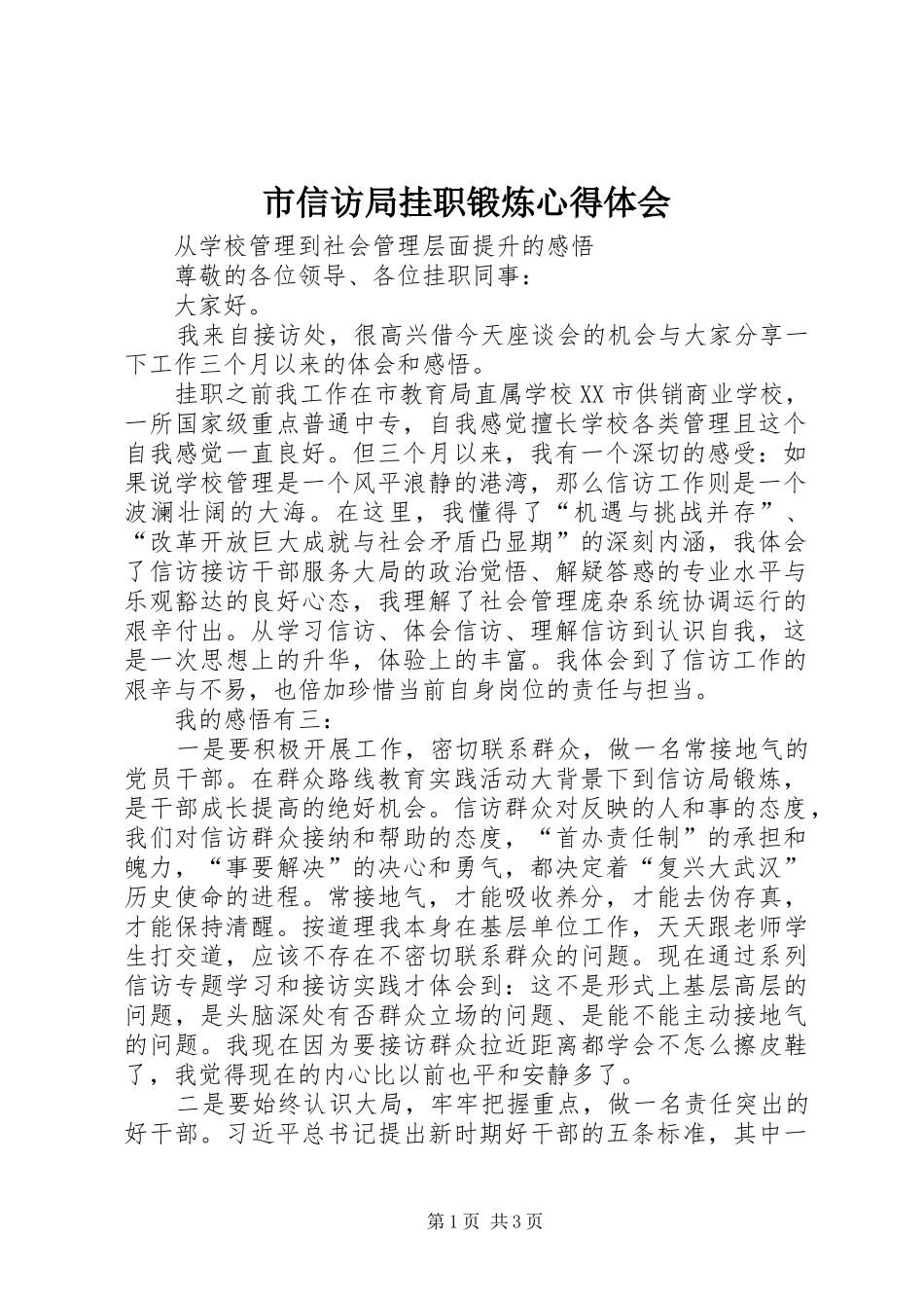 市信访局挂职锻炼心得体会_第1页