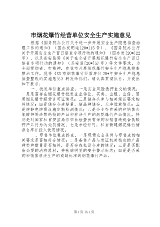 市烟花爆竹经营单位安全生产实施意见