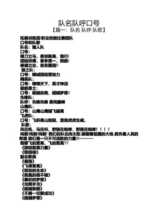 口号标语之队名队呼口号