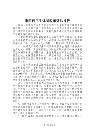 市医药卫生体制改革评估报告