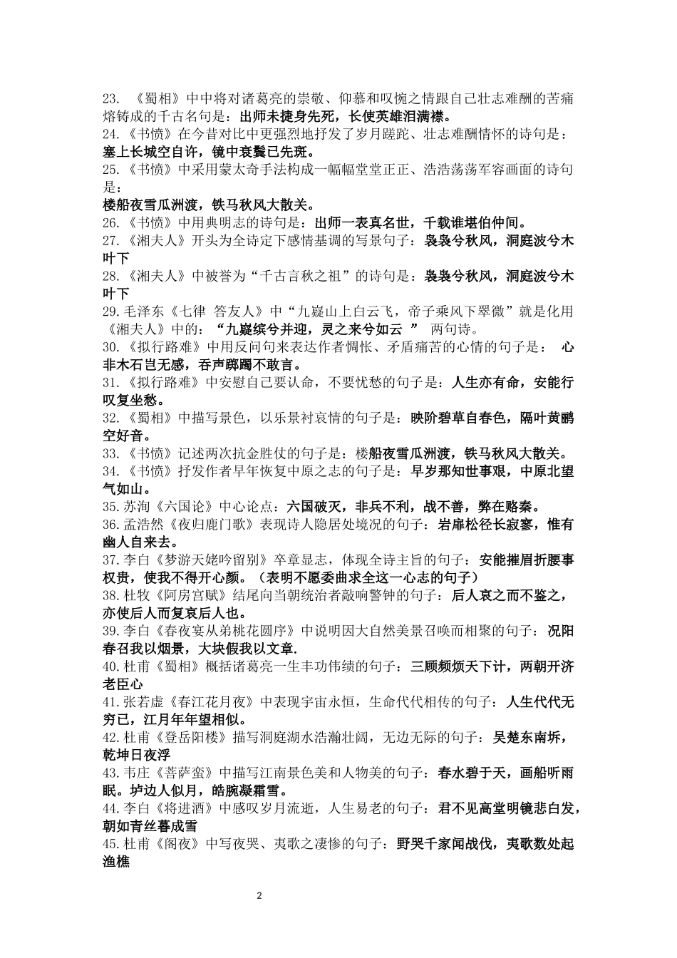 古代诗歌散文理解性默写(教师用)_第2页