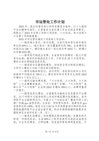 市运管处工作计划