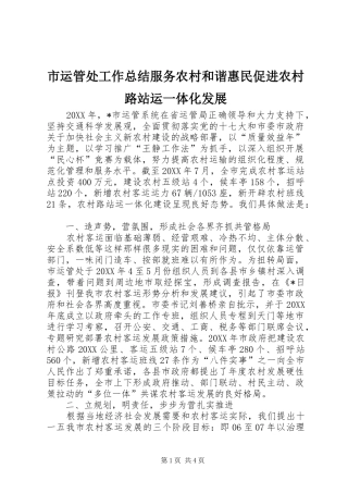 市运管处工作总结服务农村和谐惠民促进农村路站运一体化发展