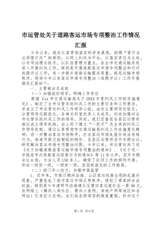 市运管处关于道路客运市场专项整治工作情况汇报