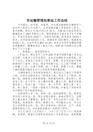 市运输管理处春运工作总结