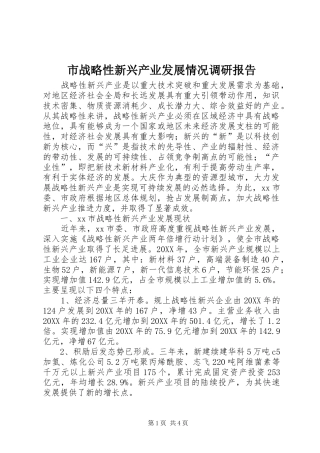 市战略性新兴产业发展情况调研报告