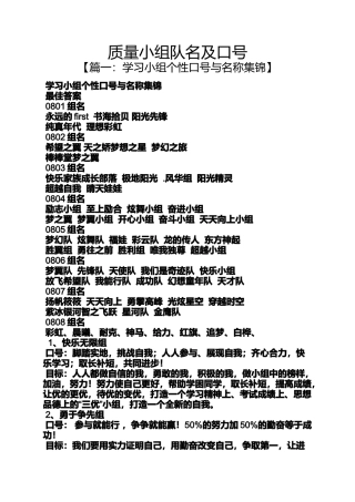 口号标语之质量小组队名及口号