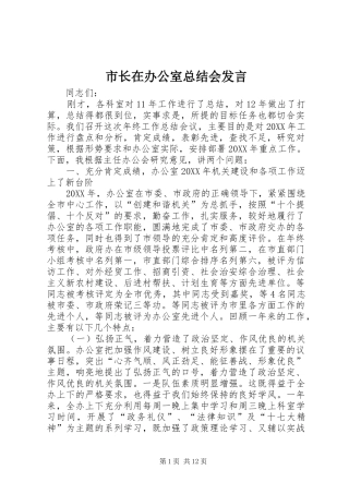 市长在办公室总结会讲话