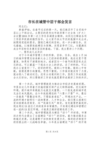 市长在城管中层干部会讲话