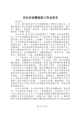 市长在创模复检工作会讲话