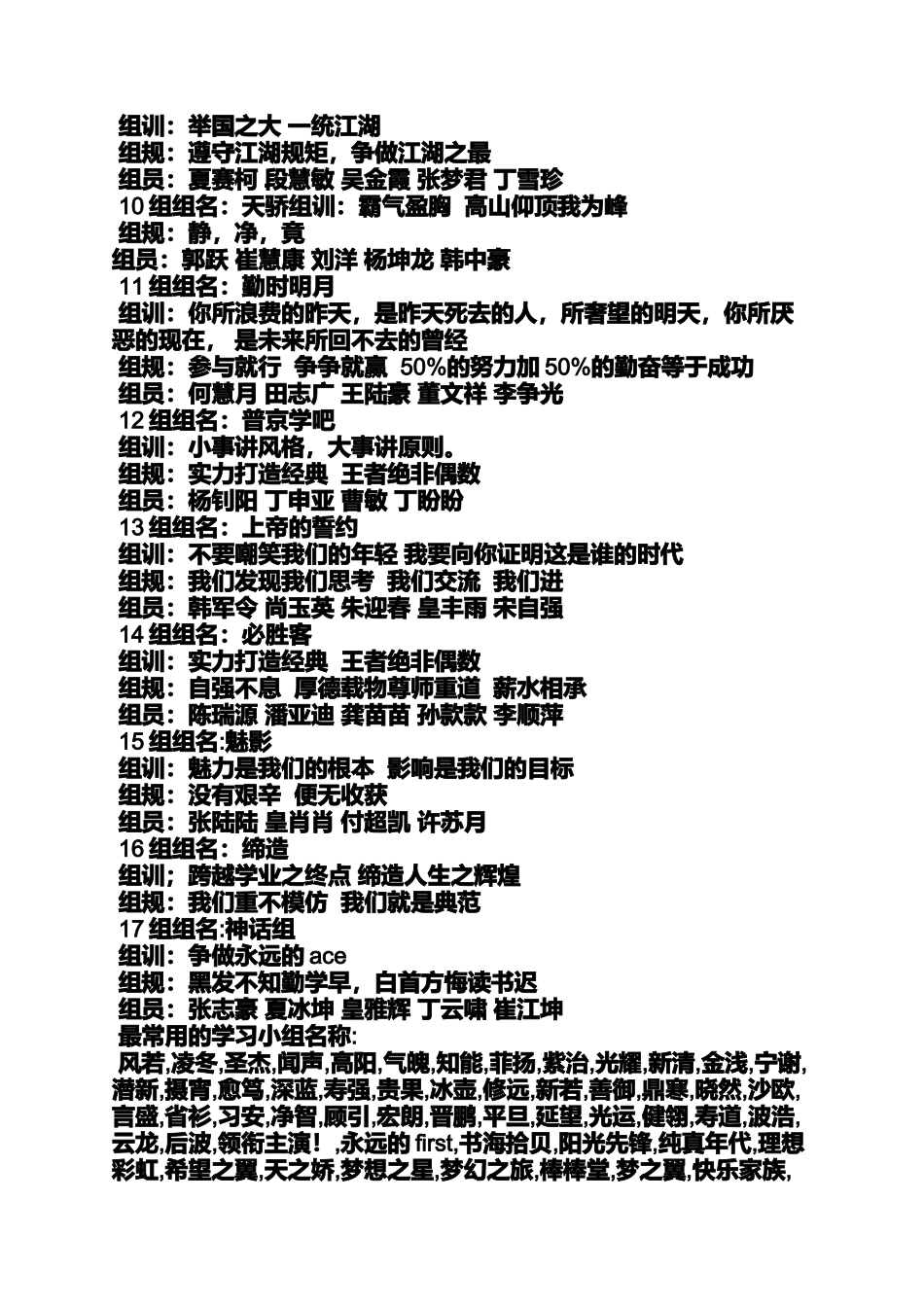 口号标语之组名口号大全初中_第2页