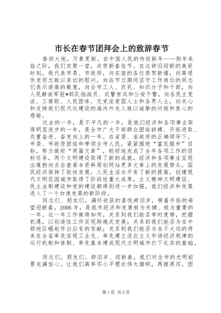 市长在春节团拜会上的致辞春节