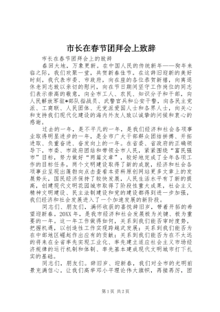 市长在春节团拜会上致辞