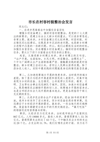 市长在村容村貌整治会讲话