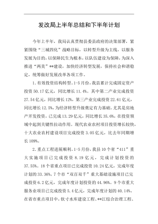 发改局上半年总结和下半年计划