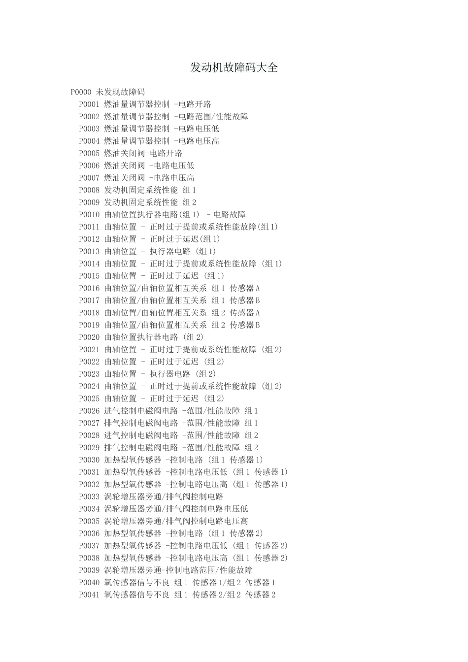 发动机故障码大全_第1页