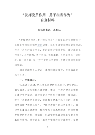 发挥党员作用-勇于担当自查材料