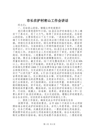 市长在护村密山工作会致辞