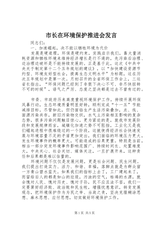 市长在环境保护推进会讲话