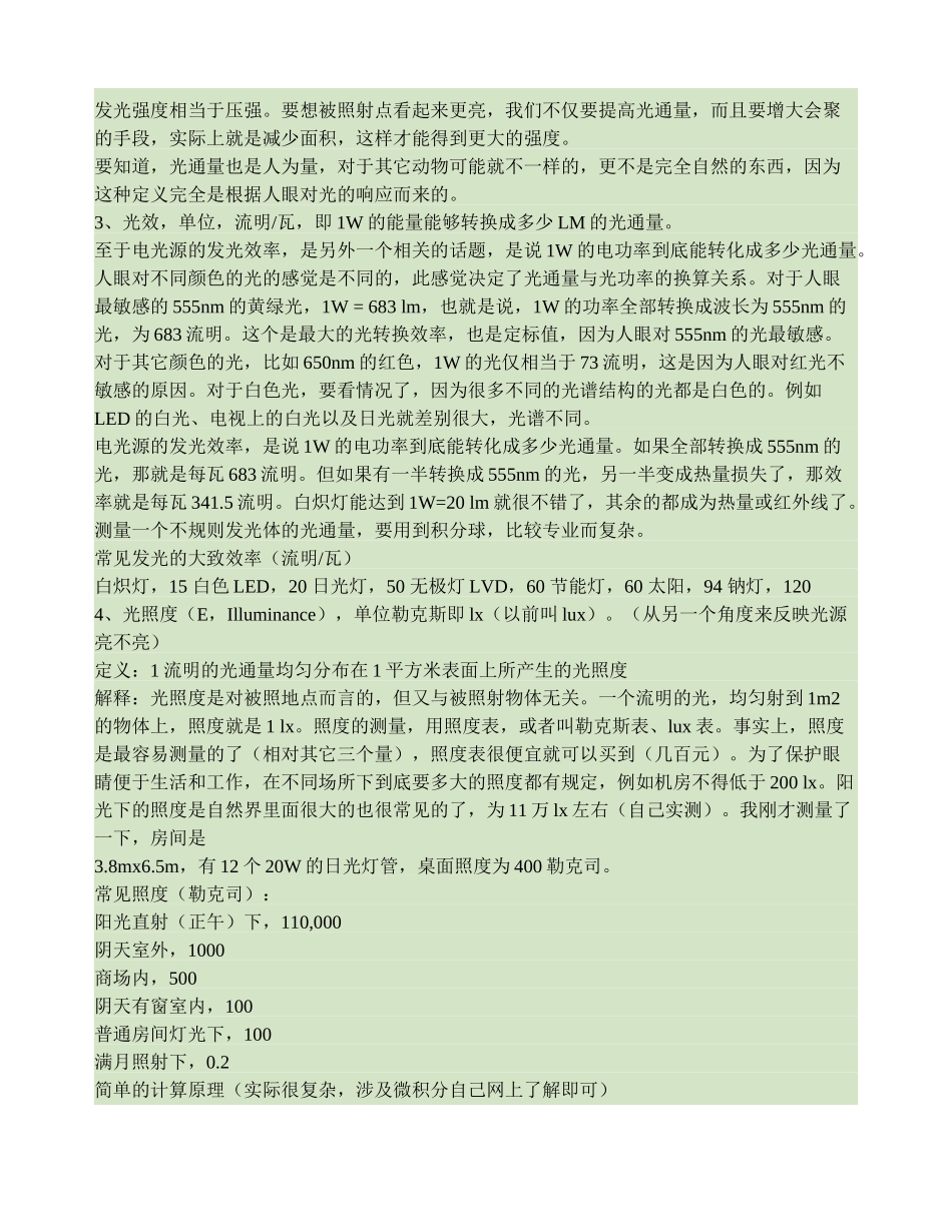 发光强度、光通量、光效、照度、亮度的简单介绍(精)_第2页