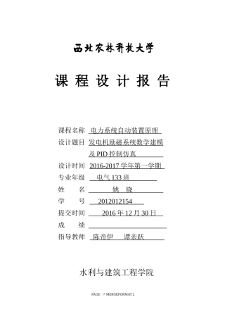 发电机励磁系统的数学模型