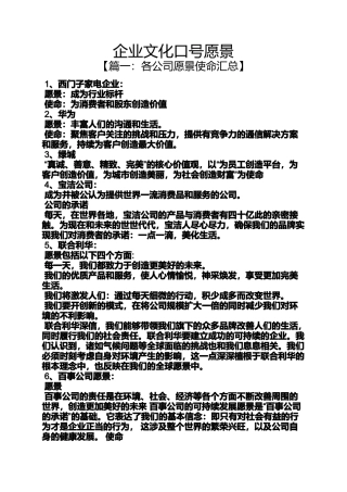 口号标语之企业文化口号愿景