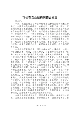 市长在农业结构调整会讲话