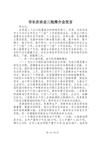 市长在农业三抢推介会讲话