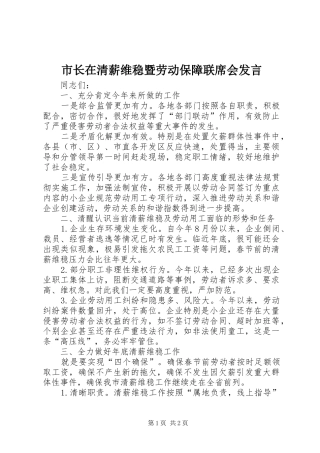 市长在清薪维稳暨劳动保障联席会讲话