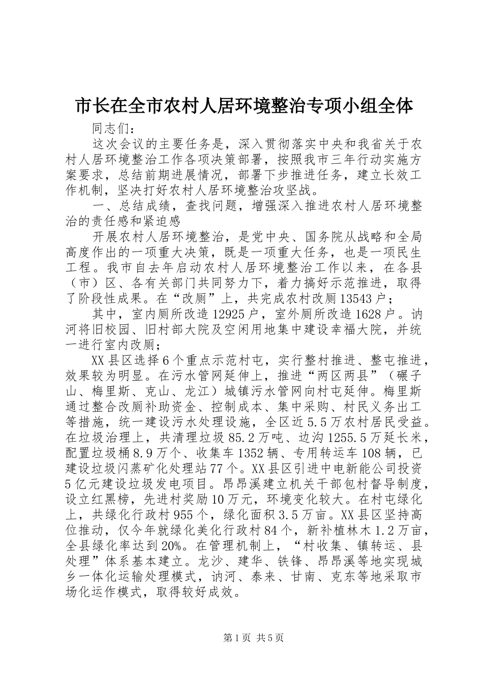 市长在全市农村人居环境整治专项小组全体_第1页