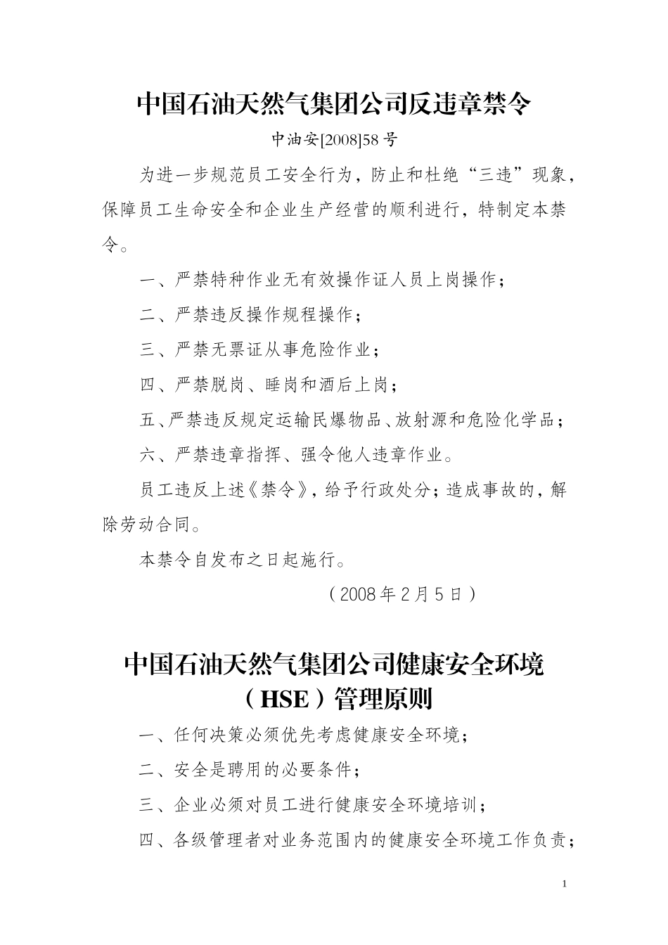 反违章禁令、九项原则、六条禁令、金规铁律等_第1页