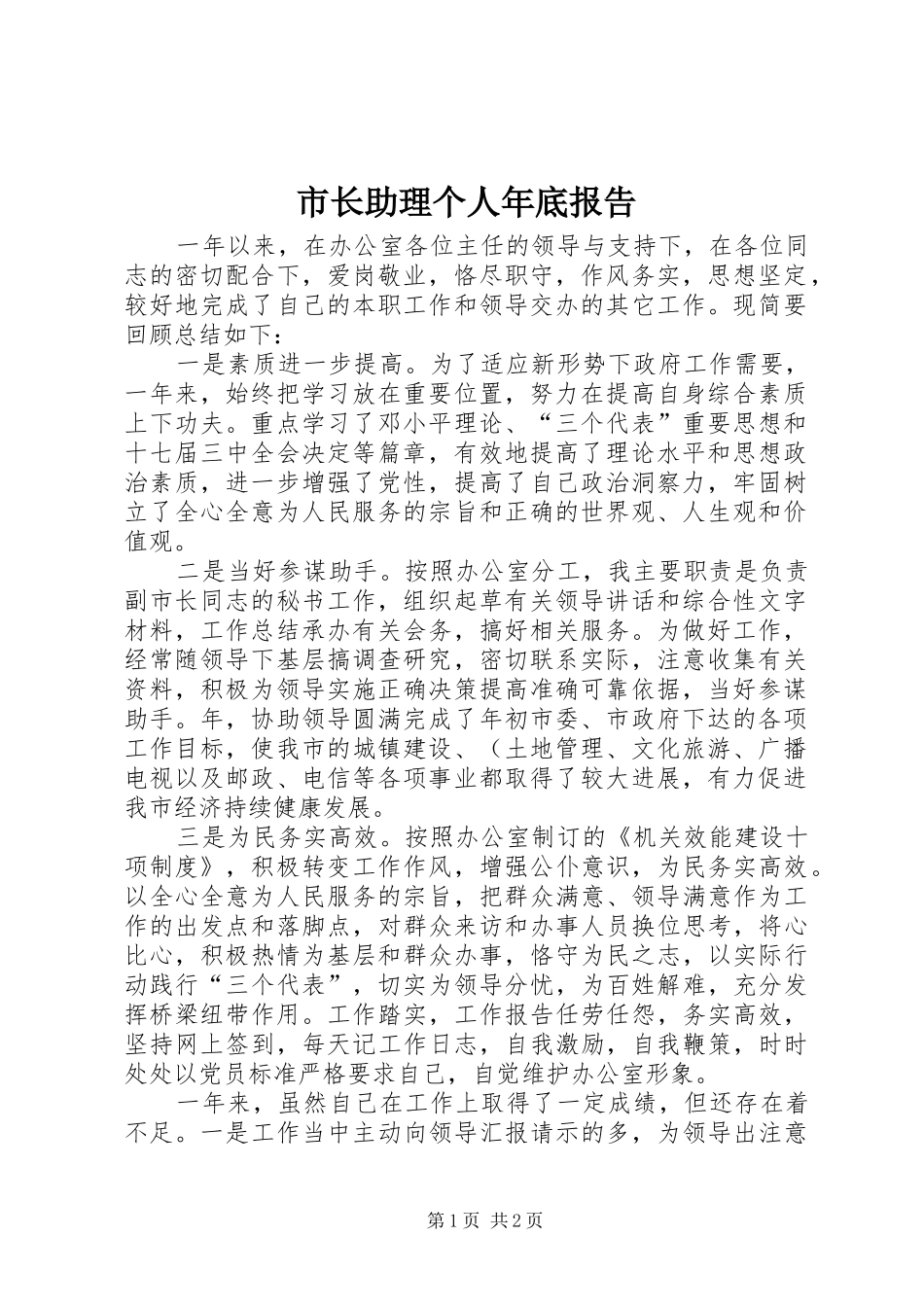 市长助理个人年底报告_第1页