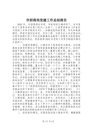 市招商局党建工作总结报告