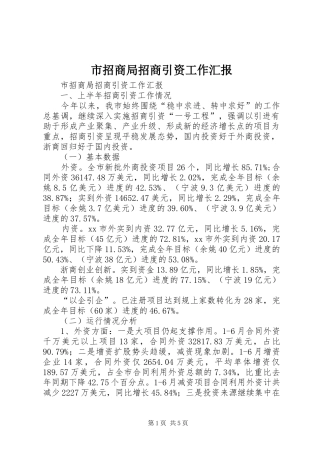 市招商局招商引资工作汇报