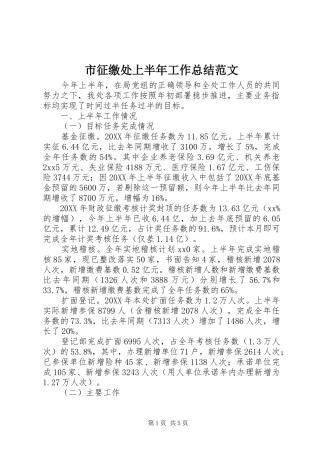 市征缴处上半年工作总结范文