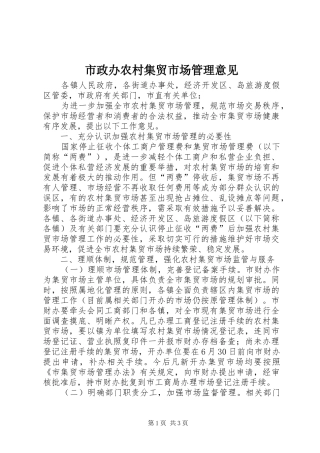 市政办农村集贸市场管理意见