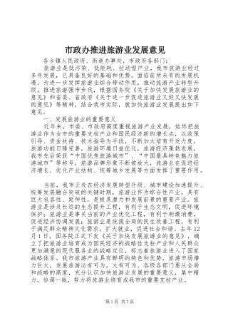 市政办推进旅游业发展意见